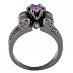 Men's Women 4 Skull Design Purple Zircon Wedding Ring Black Gold Size 10 Photo 3
