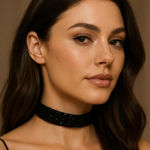 Black Sequin Choker Necklace – New Glam Adjustable Sparkle Statement Collar NWOT Photo 0