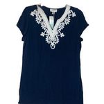 magnolia grace womens medium navy blue tunic shirt stitch fix textured lilly whi Photo 0