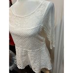 Ivory Lace Peplum Top Crochet Knit Shirt Blouse 3/4 Sleeve‎ Elegant White Photo 2