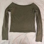 Brandy Melville Olive Green Bonnie Top Long Sleeve, Off Shoulder, Hip-Length Top Photo 6