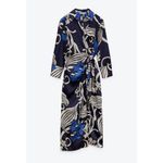 ZARA  Blue Abstract Satin Long Sleeve‎ Maxi Wrap Dress Size Small Photo 8