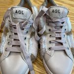 AGL Comfort Shoes Womens 5.5 Pink Leather Fur Trim Lace Up Round Toe Sneakers S9 Photo 1