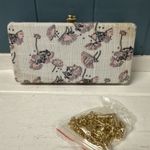 Neiman Marcus White Pink Flowers Clutch Evening Bag Floral Purse Gold Strap Photo 3