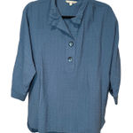 John Mark Pullover Button Blouse Tunic Oversized Lagenlook Blue Size Large Photo 0