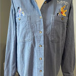 Disney Vtg 90s  Winnie The Pooh Eeyore Blue Corduroy Button Up Shirt "Honey" Photo 0