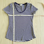 Socialite Navy & White Scoop Neck Short Sleeve Top – Size Large Photo 4