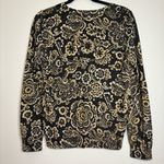 Talbots  Floral Metallic Button Cardigan Sweater Black Gold L Cotton Blend‎ Photo 5