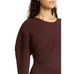 Ganni Rib Knit Asymmetrical Mini Dress Women's XL Burgundy Ruched Designer NWOT Photo 3