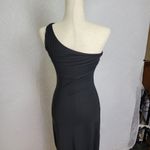 Venus  One Shoulder Dress Womens XS Black Midi Hi-Low Hem Stretchy Built in Bra Photo 3