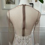 Luxxel White Crochet Lace Nude Mesh Sheath Dress Long Sleeves XS Photo 7