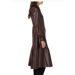 Nicholas Dress Womens 6 Brown Larisa Faux Leather Midi Button Front Ruffle Hem Photo 3