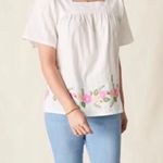 Matilda Jane | White & Pink Floral Embroidered Best-Dressed Square Neck Top Sz S. Photo 0