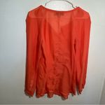 Loft  Long Sleeve Button Down Top Sheer Coral Photo 5