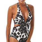 Kate Spade New York Monstera Knotted Halter Cutout One-Piece Black Size Medium Photo 0