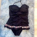 La Blanca || Black/pink/green/white one piece swimsuit with ruffle and ruching Photo 0