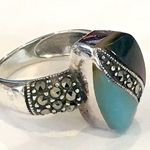 Sterling Silver Marcasite Jade Abalone Ring Photo 3
