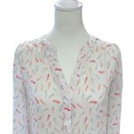 Maurice's Maurice’s White V-Neck Sheer Blouse Multicolor Feather Pattern Size XS Photo 4