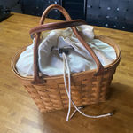 VTG Longaberger Tan Woven Basket with Leather Handles purse 2001 Brown Photo 0