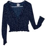 Princess Polly Top Womens Size 8 Blue Long Sleeve Ruffle Polka Dot Crop V-Neck Photo 0