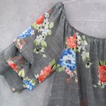 Love j  Gray Floral Short Sleeve Checker Houndstooth Knee Length Plus Dress 1X Photo 4