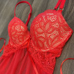 Victoria's Secret Victoria’s Secret Sheer Red Lace Push Up Baby Doll Slip Size 36C Photo 5