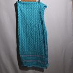 Blue Hand Painted Chevron Scarf Wrap Shawl Throw Pink Flowers Boho Lightweight Photo 2