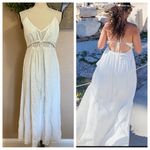 NWOT Lulus Santorini Scene White Metallic Gold Swiss Dot Lace Maxi Dress Photo 2