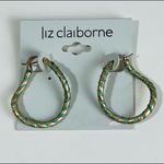 Liz Claiborne  Green And Gold Tone Hoop Earrings With Unique Design Photo 1