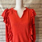 Pilcro Anthropologie  Lightweight Orange/Red Ruffle Sweater Size X-Small Photo 5