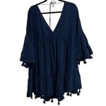 MISA Los Angeles MISA Mahtab Crinkled Bell-Sleeve Mini Dress In Midnight Navy Blue Photo 4