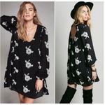 Free People  Austin Black Swing Mini Dress with White Embroidery size XS Photo 14