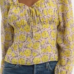 Intermix  Floral Print Silk Top Blouse Long Sleeve Yellow Gray Size 2 Photo 0