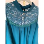 A Byer Teal Lace Cold Shoulder Dress High Neck Flowy Chiffon Elegant Chic Easter Green Size M Photo 2