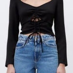 ZARA Ruched Cut Out Long Sleeve Top in Black Size Small Photo 0