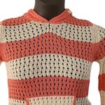 Excellent Pinc Premium Women Coral Cream Striped Knit Hoodie Sweater Size Large Orange Photo 4