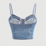 NWT Denim Bustier Crop Top – Zip Front Spaghetti Strap Jean Cami Tank – XS Blue Photo 1