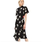 Topshop  Black Floral Orchid Midi Dress High Neck Draped Size 6 Photo 1