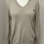 Lacoste popover lighweight sweatshirt tan Logo V neck Unisex chic size 7 Size M Photo 0