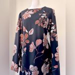 Nine West  Black Floral Print Long Sleeve Knee Length Dress Photo 4