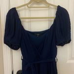 Lulus NWT!! Decadent Dreams Navy Blue Plisse Tiered Puff Sleeve Midi Dress Photo 7