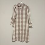 A New Day Long Sleeve High Cuff puff sleeve plaid Shirtdress brown white Small Photo 2