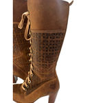 Timberland Guild Heel Lace-Up Leather Boots Size 8M Block Heel Patterned Shaft Photo 1