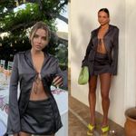 House Of CB Alisa Charcoal Satin Blouse XS Chic Gala Romantic Feminine Vacation Photo 1