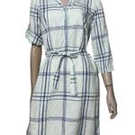 J. McLaughlin  Women’s M Blue Green Plaid Linen Henley Belted Miranda Shirt Dress Photo 0