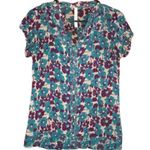 Fossil  Woman's Floral Printed Purple & Blue VNeck Blouse Size Medium Photo 0
