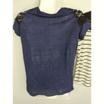 ZARA  W&B Collection Laced Shoulder Navy & White Black Striped Bundle Top Small Photo 3