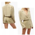 We Wore What  Boxy Cropped Blazer Women‎ XL Oat Twill Suiting One Button Career NWT Photo 1