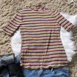 Roolee  striped short sleeve mock neck shirt small Photo 0