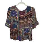 American Eagle  Short Sleeve Lace Up Patchwork Tassel Tie Top Size Small Boho Photo 9